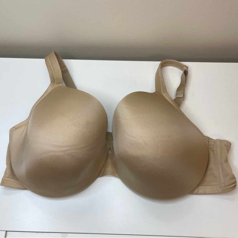 Cacique Bra Lightly Lined Plunge Underwire Satin Tan Beige Bra 44D